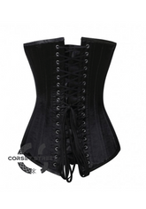 Black Satin Double Bone Gothic Burlesque Waist Training Bustier Long Overbust Corset Costume